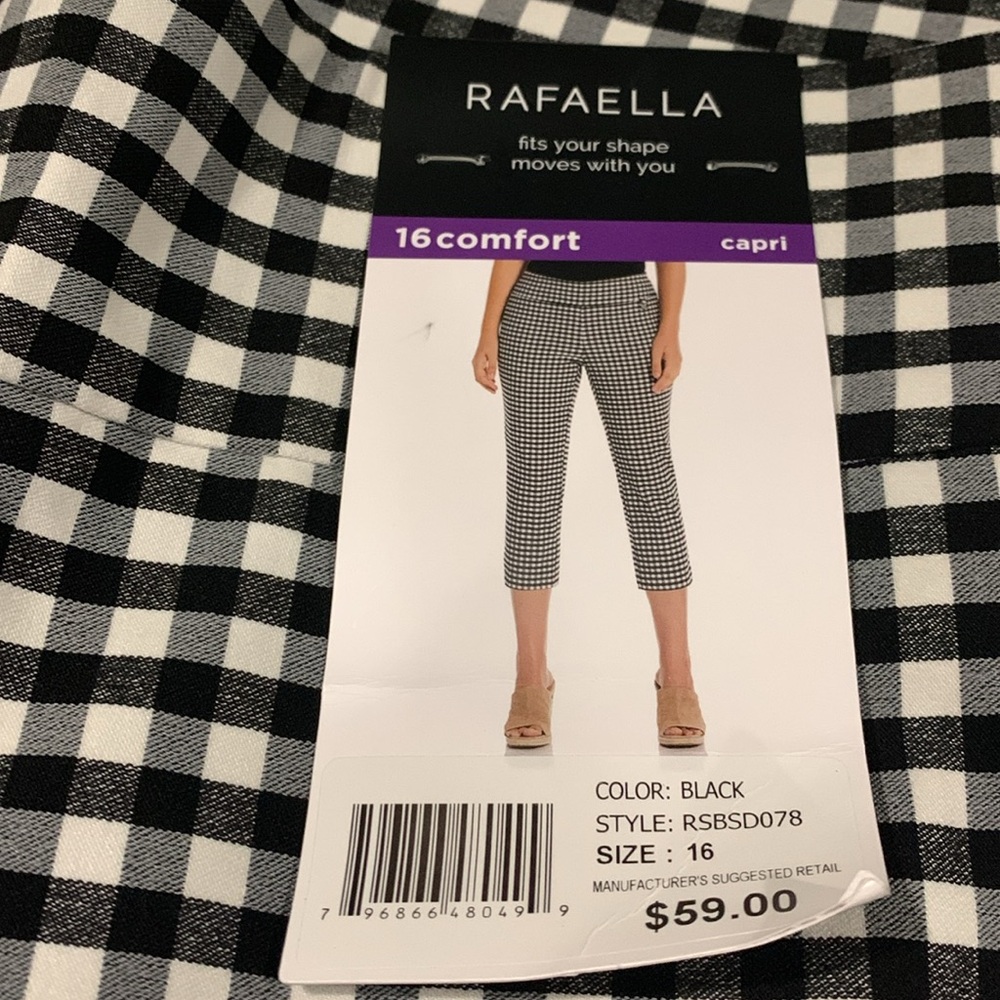 Rafaella Capri pants NEW Black/White plaid Size 16 Comfort Fits your moves Cute - Picture 4 of 7
